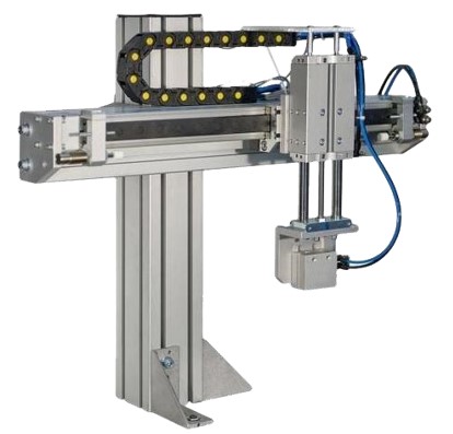 Industrial robotic arm handling cartons on conveyor